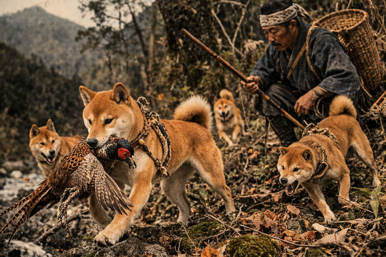 Traditional Shiba Inu hunting dogs in Japan